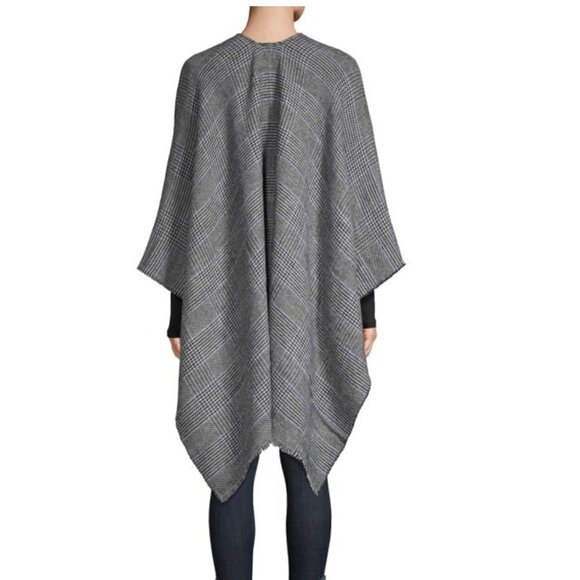 NWT Calvin Klein Houndstooth Plaid Black White Shawl Cape Poncho Ruana One Size - Picture 3 of 6